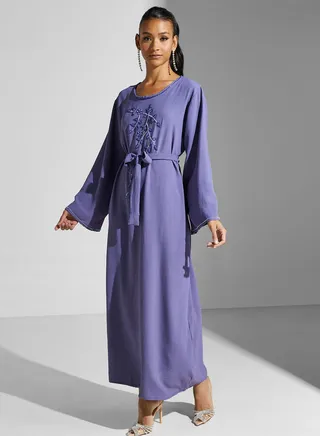 Embellished Belted Jalabiya 
