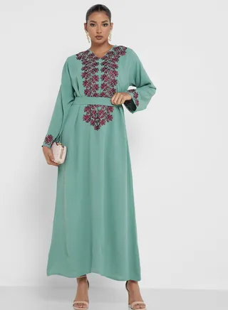 Embroidered Belted Jalabiya 