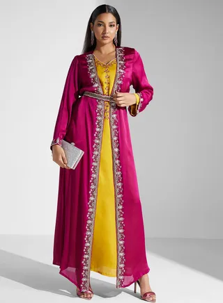 Embroidered Belted Jalabiya 