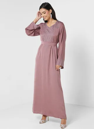 Embroidered Belted Jalabiya