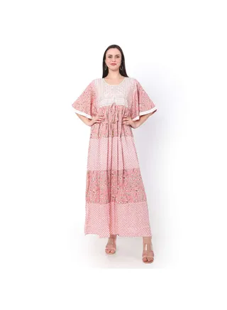 PINK COLOUR WITH EMBROIDERED AND PRINTED ARABIC JALABIYA DRESS 