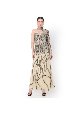 STYLISH AND ELEGANT BEADED LONG EVENING PROM PARTY WEAR DRESSES 