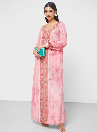 Mesh Floral Print Jalabiya 