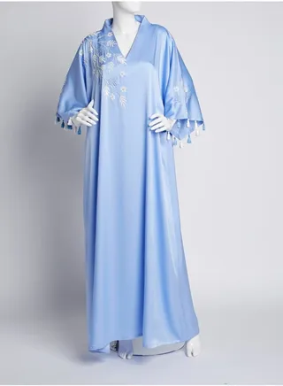 Floral Embroidered Jalabiya Baby Blue 