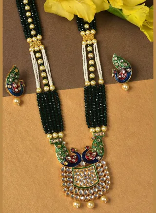 Gold Plated Pearls Beaded Necklace and Earrings Set