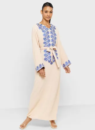 Embroidered Belted Jalabiya 