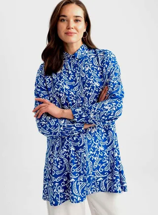 Button Down Tunic Printed Shirt 