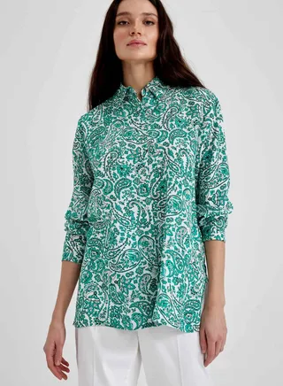 Button Down Tunic Printed Shirt 