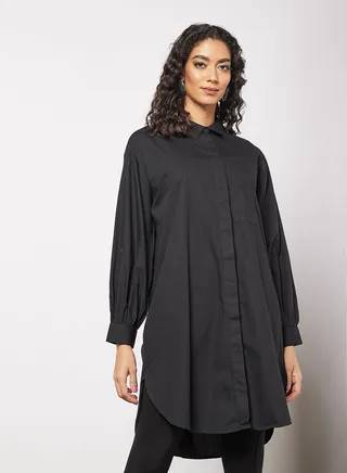Solid Button Down Tunic Black 