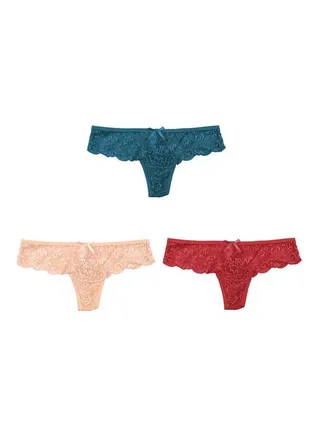 3-Piece Lacy And Bow Detailed Thong Set Multicolour 
