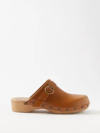Thalie Buckled Leather Clogs