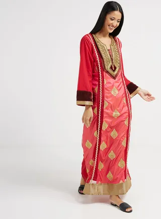 Traditional V-Neck Jalabiya Red/Pink 
