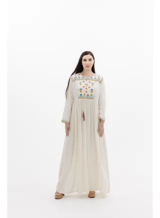LONG VISCOSE WHITE COLOUR SIMPLE ELEGANT ARABIC KAFTAN JALABIYA DRESS 