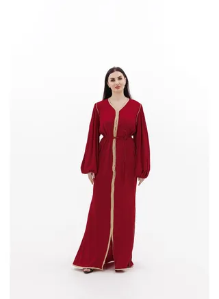 SIMPLE POLYESTER SOLID RED COLOUR ARABIC KAFTAN JALABIYA DRESS 