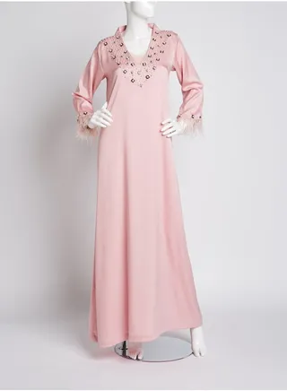 V-Neck Crepe Jalabiya Pink 