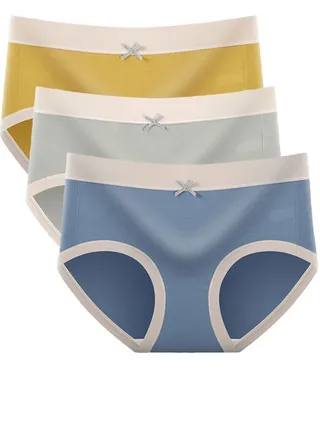 3 Pcs Fashion Women Panties Breathable Satin Traceless Briefs Thin Ice Silk Female Underwear 