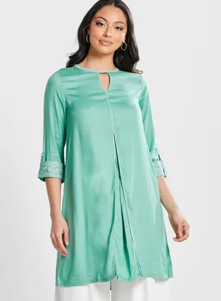 Round Neck Lace Trim  Tunic 