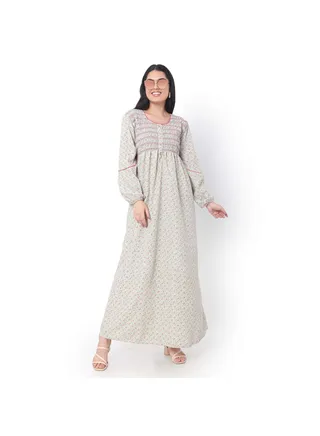 SMOKING DESIGN WITH FLORAL PRINT RAYON ARABIC JALABIYA KAFTAN 