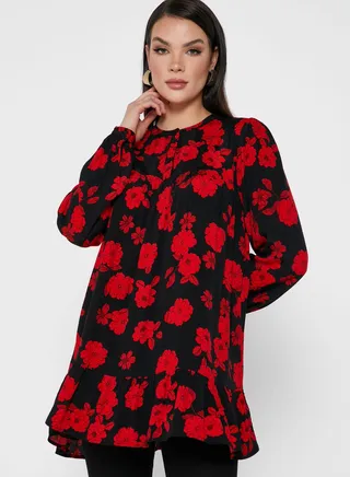 Printed Pleated Tunic Top 