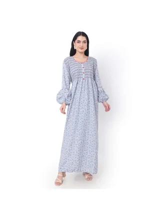 SMOKING DESIGN WITH FLORAL PRINT RAYON ARABIC JALABIYA KAFTAN 
