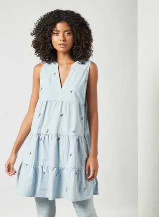 Tiered Smock Dress Blue 