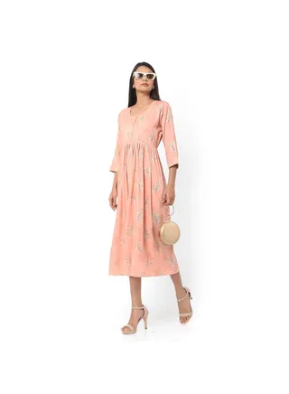 SHORT PINK COLOUR STYLISH HIGH QUALITY PRINTED WITH FRONT BUTTONED STYLED ARABIC KAFTAN JALABIYA DRESS 