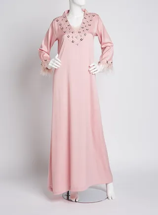 V-Necked Crepe Jalabiya Pink 