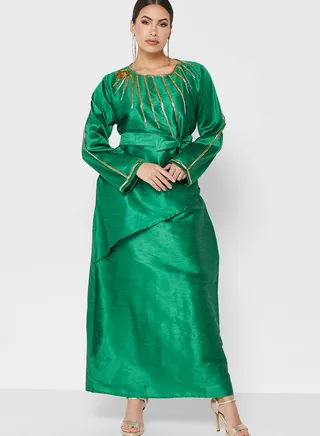 Embellished Belted Jalabiya 