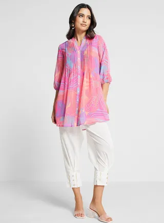 Mesh Printed Button Down Tunic 