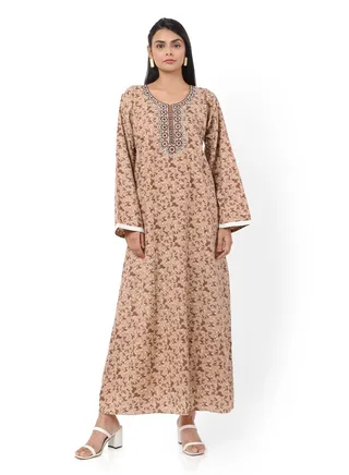 CLASSY PRINTED AND EMBROIDERY WITH FLORAL DEISGN ARABIC KAFTAN JALABIYA DRESS 