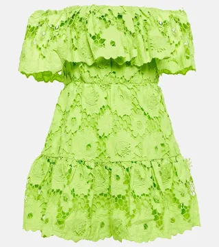 Off-shoulder cotton lace minidress