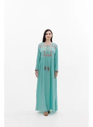 LONG VISCOSE TURQOUISE COLOUR SIMPLE ELEGANT ARABIC KAFTAN JALABIYA DRESS 
