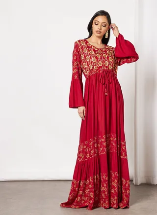 Printed Tie Waist Jalabiya 