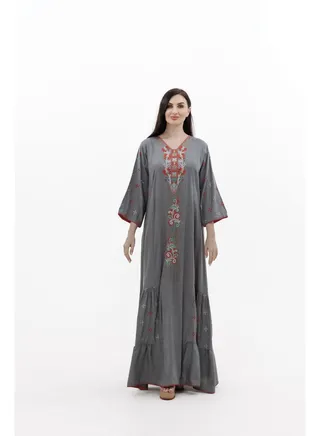 LONG VISCOSE GREY COLOUR EMBROIDERED ARABIC JALABIYA DRESS 