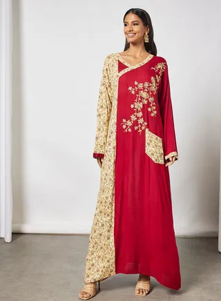 Overlap Front Printed Jalabiya 