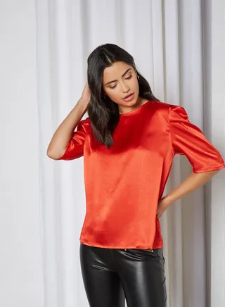 Short Sleeve Woven Tunic Red 