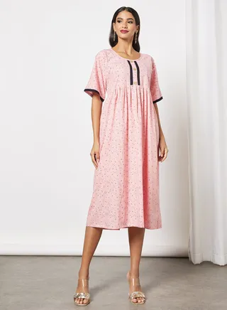 Button Detail Printed Jalabiya 