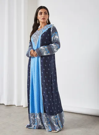 Polka Dot Print Jalabiya Blue 