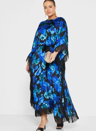 Cape Sleeve Floral Printed Jalabiya