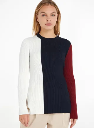 Color Block Ribbed Knitted Sweater