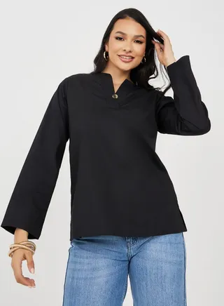 Notch Neck Long Sleeves Regular Fit Tunic 