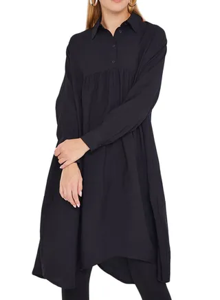 Casual Cola Button Down Tunic Black 