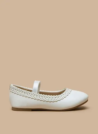 Girls Trim Detail Slip-On Round Toe Ballerina Shoes 