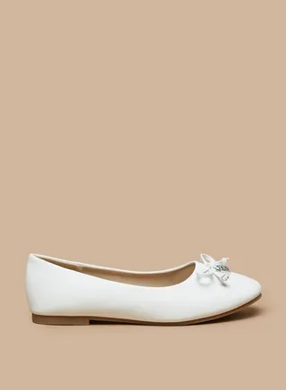 Girl's Solid Slip-On Ballerina Shoes With Bow Applique Ramadan Collection 
