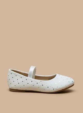 Girls Star Print Slip-On Round Toe Ballerina Shoes 