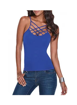Criss Cross Backless Bodycon Tunic Top Blue 