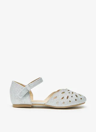 Girls Glittery Round Toe Ballerina Shoes with Hook and Loop Closure 