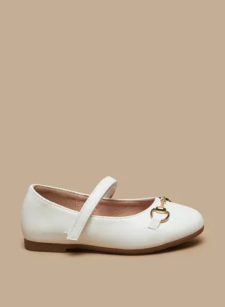 Girls Metal Accent Round Toe Ballerina Shoes 
