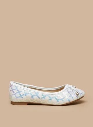 Girl's Embellished Slip-On Ballerina Shoes With Bow Applique Ramadan Collection 