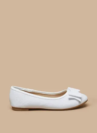 Girl's Glitter Slip-On Round Toe Ballerina Shoes With Bow Accent Ramadan Collection 
